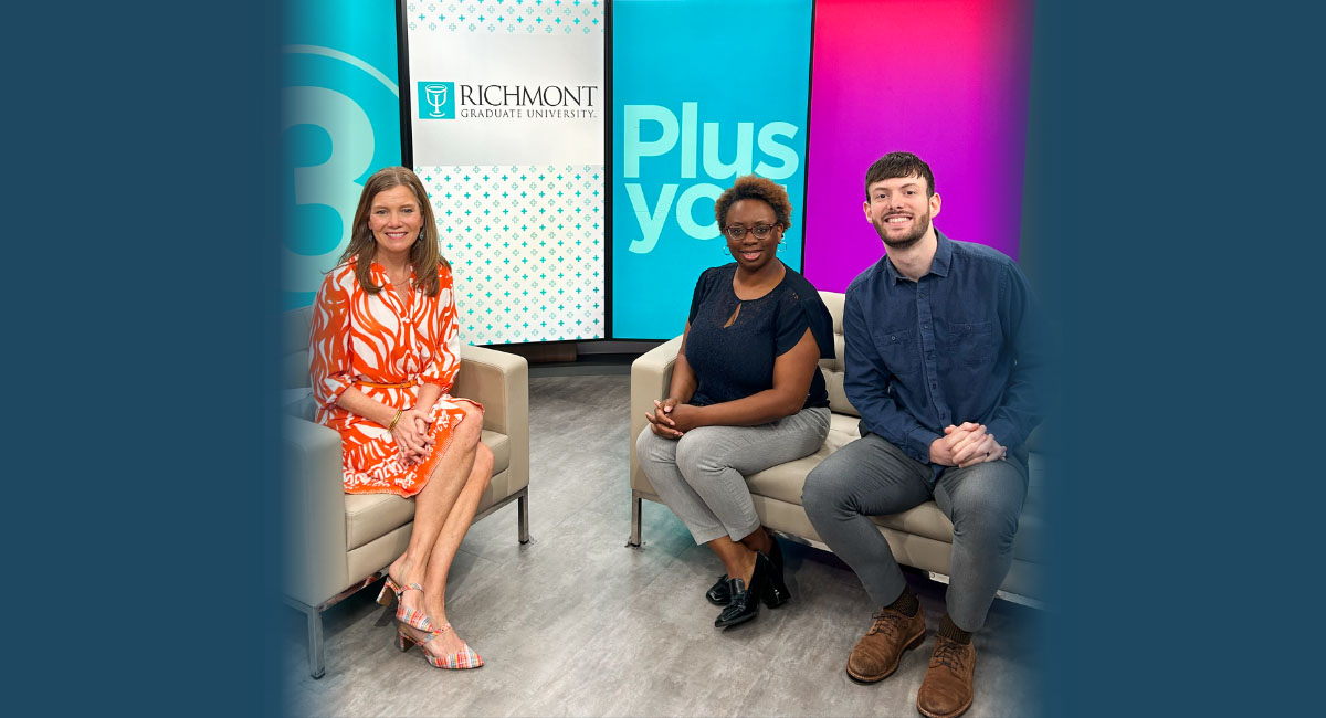 Michelle West and Jake Gettys of Richmont Graduate University on the Local 3 News set